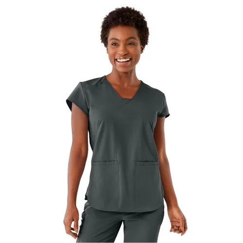 ave. Camiseta médica Monroe con cuello en V y dos bolsillos para mujer, color carbón, talla XS