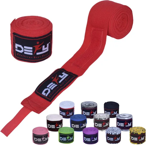 DEFY Professional – Vendas elásticas profesionales para manos, de 180 pulgadas (457.2 cm), para boxeo, muay thai, MMA, para hombre y mujer - Par Rojo