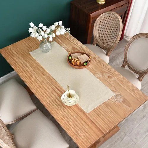 Miniatura 2 de NEWISHER Camino de mesa rústico de granja, color beige sólido, camino de mesa rectangular de lino sintético para uso diario, cocina, comedor, mesa