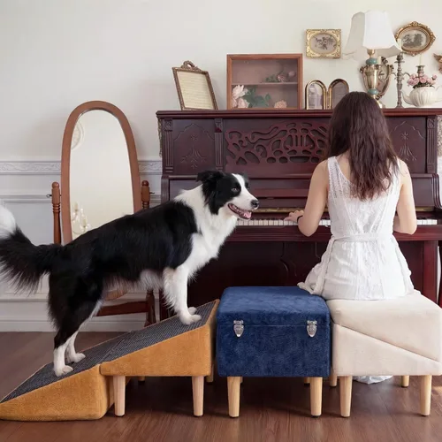 Miniatura 7 de Rampa 3 en 1 para perros de 18.9 x 17.7 x 18.9 pulgadas con almacenamiento, escaleras para mascotas para perros y gatos mayores y lesionados
