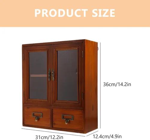 Miniatura 2 de Holibanna Armario de pared de madera vintage con puertas dobles, caja de almacenamiento pequeña multifuncional para cocina y hogar, organizador