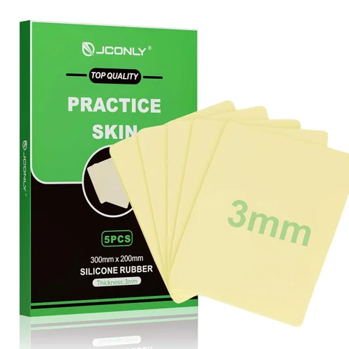 Piel profesional para práctica de tatuajes (silicona médica de 0.118 pulgadas de grosor) – 5 piezas de piel falsa de doble cara de 12 x 8 pulgadas,