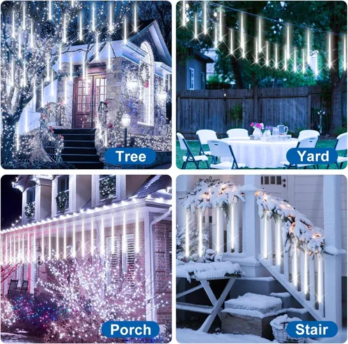 Miniatura 5 de PEMOTech Luces de lluvia de meteoritos para exteriores, 38.5 pies, 15 tubos de 11.8 pulgadas, 540 luces LED de Navidad al aire libre, luz