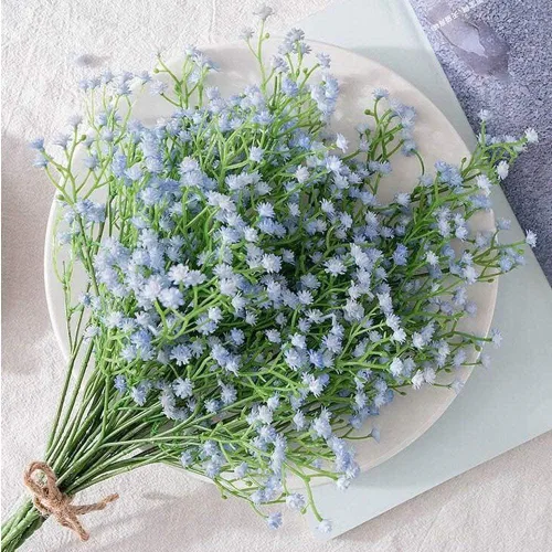 Miniatura 6 de LYLYFAN Flores artificiales de aliento de bebé, 12 unidades, flores de gypsophila de tacto real para boda, fiesta, hogar, jardín, decoración azul