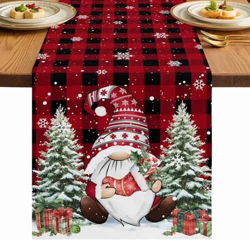 Miniatura 10 de Juego de 4 manteles individuales de árbol de Navidad, mantel rojo para decoración de mesa de comedor, manteles lavables de lino de algodón a cuadros