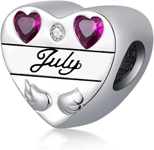 Miniatura 2 de LONAGO Abalorio personalizado de plata de ley 925 con forma de corazón y piedra natal personalizada, pulsera de ajuste de piedras preciosas
