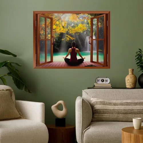 Miniatura 9 de wall26 Adhesivo decorativo para pared, diseño de oso y mariposa fuera de una ventana abierta, no se pega ni se pega, papel tapiz no tejido