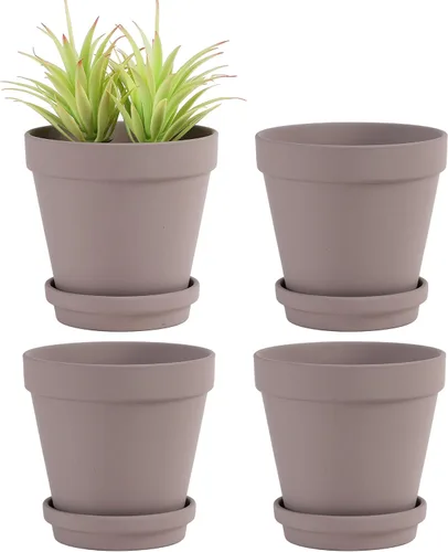 Yishang Macetas grandes de terracota con platillo, paquete de 4 macetas grandes de terracota de 6 pulgadas con orificio de drenaje, maceta con Gris