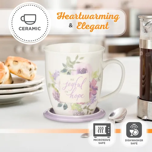 Miniatura 5 de Christian Art Gifts Taza de cerámica floral de lavanda con tapa de color lila – Taza de café y té inspiradora sin plomo ni cadmio de 13 oz. Taza