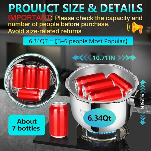 Miniatura 3 de Olla a presión de acero inoxidable de alta calidad de 6 cuartos 8 características de seguridad y cocción rápida Ollas a presión de estufa; olla