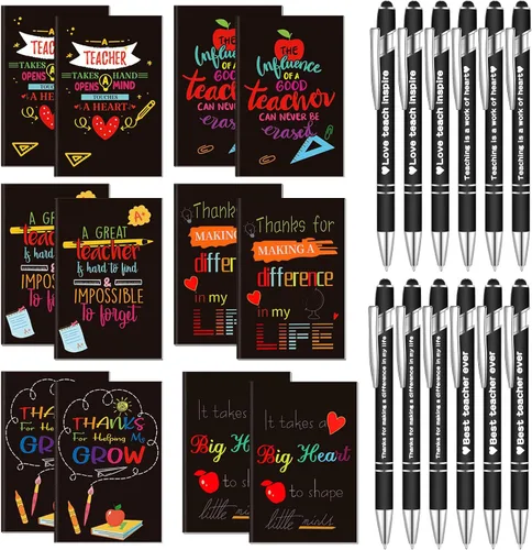 Sabary Juego de 24 piezas de regalo de agradecimiento al profesor, 12 cuadernos motivacionales, 12 bolígrafos inspiradores, regalo de graduación de