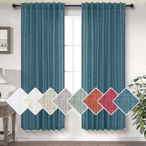 Miniatura 48 de Cortinas Largas de Lino de Lino 108 Pulgadas de Longitud para Sala de Estar 2 Paneles Bolsillo de Pestaña Trasera Cortinas Grandes para Ventana Saco