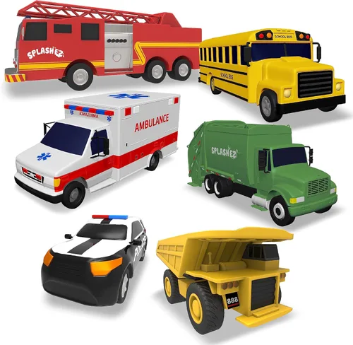 SplashEZ Juguetes de baño para bebés sin moho, juguetes de baño sin agujeros para niños pequeños, juego de 6 autos para bañera para niños, juego de