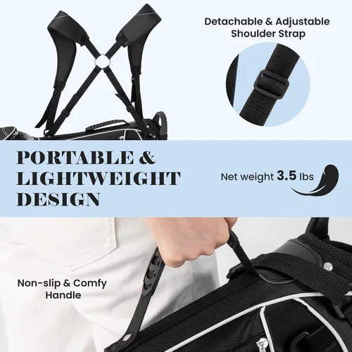 Miniatura 3 de Tangkula Bolsa de golf ligera y organizada, bolsa de hombro fácil de transportar con separadores de 4 vías y 4 bolsillos para almacenamiento Negro