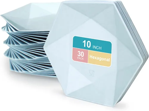 Miniatura 8 de Paquete de 30 platos de papel desechables de 8 pulgadas, platos de papel hexagonal azul, platos de postre 100% biodegradables para bodas