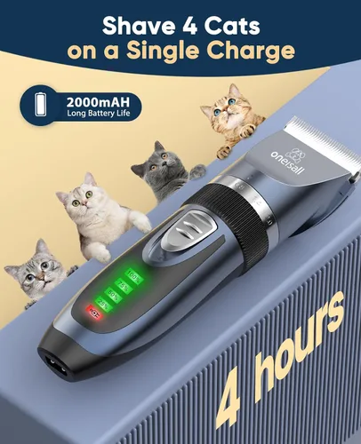 Miniatura 7 de oneisall Cortador de pelo para gatos silencioso para pelo enmarañado y largo, afeitadora de mascotas inalámbrica de 2 velocidades para gatos, perros