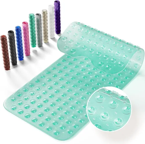 Miniatura 12 de Alfombrilla antideslizante para bañera, extra grande de 39x16 pulgadas con agujeros de drenaje y ventosas, lavable a máquina, color negro