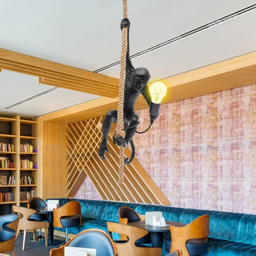 Miniatura 6 de TFCFL Vintage Monkey Pendant Light Chandelier Resin Hemp Rope Industrial Edison Ceiling Pendant Lamp Fixture, E26 Hanging Lamp Fixture for Indoor