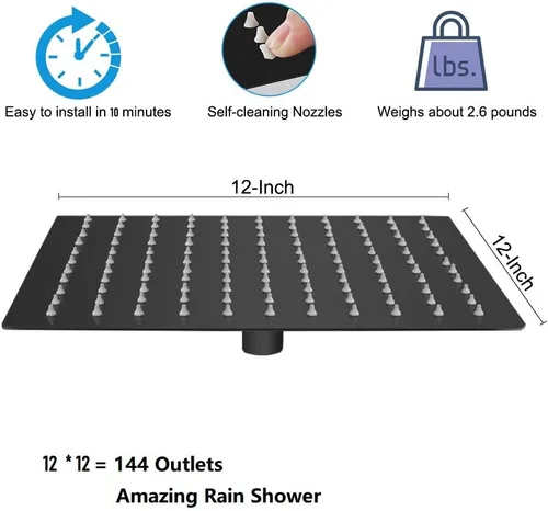 Miniatura 2 de Alcachofa de ducha de lluvia cuadrada NearMoon con brazo extensible, acero inoxidable grande, lluvia de cascada que cubre todo el cuerpo