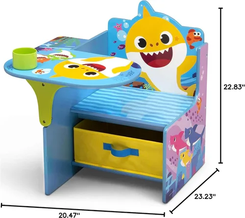 Miniatura 11 de Escritorio con silla Baby Shark con compartimento de almacenamiento - Ideal para artes y manualidades, hora de merienda, educación en casa, tareas