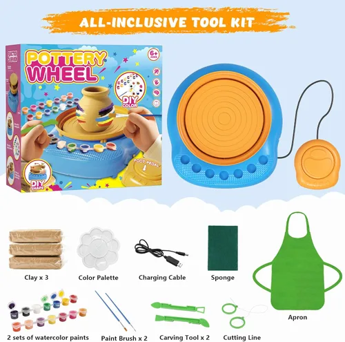 Miniatura 2 de TingingYuli Rueda de cerámica para niños con kit de arcilla, artes y manualidades para niños de 6 a 8 a 12 años, kit completo de cerámica