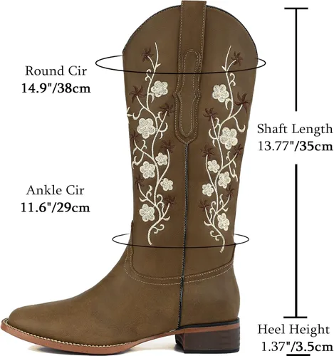 Miniatura 7 de SO SIMPOK Botas vaqueras bordadas con flores para mujer, botas vaqueras retro, botas occidentales, botas de media pantorrilla