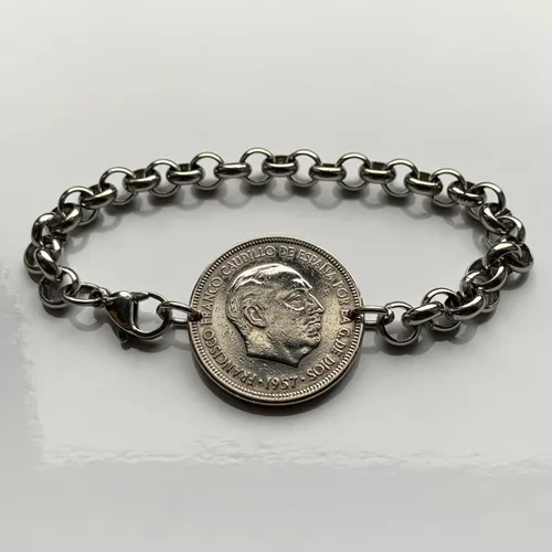 Miniatura 5 de 1957 España España Moneda 5 Pesetas Pulsera Hombre Águila de San Juan Escudo Español Madrid Barcelona Murcia Asturias Cataluña Las Palmas Vigo Gijón