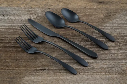 Miniatura 3 de Cambridge Silversmiths Poet Black Satin - Juego de cubiertos de 20 piezas, servicio para 4 Satén negro
