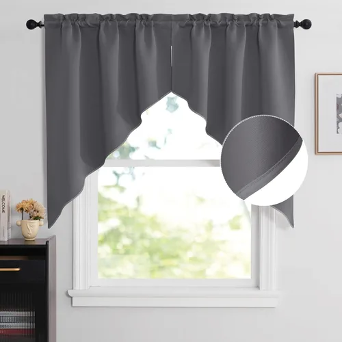 Miniatura 22 de NICETOWN Home Fashion - Cortinas de cocina con bolsillo para poste, cenefa festoneada a medida, cenefa festoneada sólida para ventana de Marrón