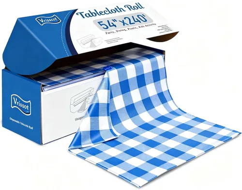 Miniatura 18 de Mantel desechable de plástico para mesas: 54 pulgadas x 120 pies, cubierta de mesa de plástico con cortador fácil de deslizar, manteles de plástico