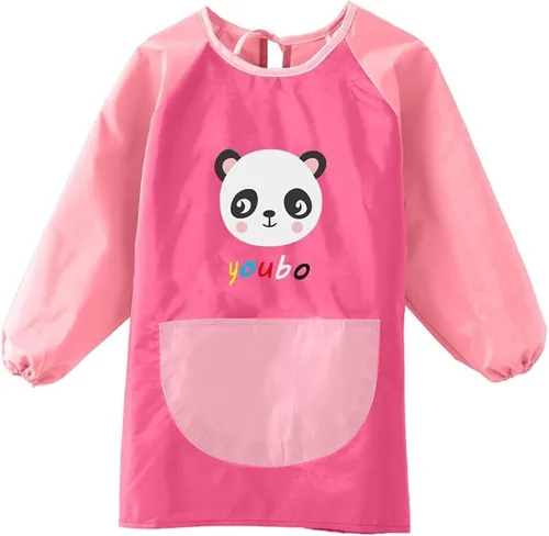 Miniatura 9 de Delantal para pintar para niños, delantal con bolsillos para niños y niñas, impermeable, manga larga, delantal de artista, Azul Panda