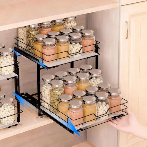 Organizador de especias para cocina, estantes de especias extraíbles para armarios interiores, organización de estante de especias de 2 niveles para