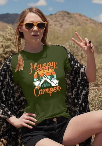 Miniatura 3 de Camiseta con la leyenda Happy Campers para mujer divertida y linda camiseta gráfica de manga corta con letras impresas, camisetas casuales