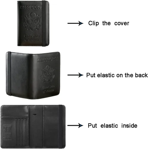 Miniatura 5 de Funda para pasaporte, cartera, artículos esenciales de viaje, con bloqueo RFID, funda de piel para tarjetas de viaje internacionales, accesorios