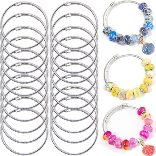 ZYEHXED 20 Piezas Pulsera con Dije de Serpiente Brazaletes Elásticos Expandibles de Acero Inoxidable Pulsera de Serpiente Plateada Para Mujer 20