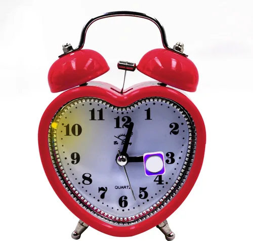 Miniatura 2 de Reloj despertador de plástico con forma de corazón pequeño de 3 pulgadas con forma de corazón duro, silencioso, analógico, de cuarzo, para Rojo