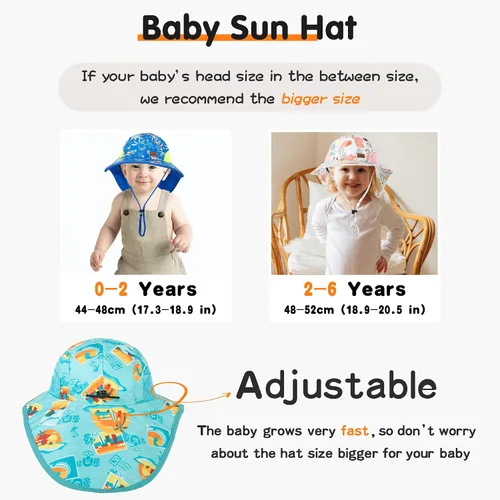 Miniatura 9 de Sombrero de sol para bebé, sombreros de protección solar para niños pequeños, UPF 50+, gorra de playa de verano al aire libre para niños y niñas