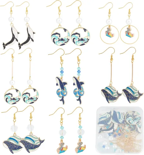 Miniatura 9 de SUNNYCLUE 1 caja, 10 pares de aretes de verano, kit de iniciación para hacer colgantes, piña, cocotero, dulce alimento, abalorios de cristal
