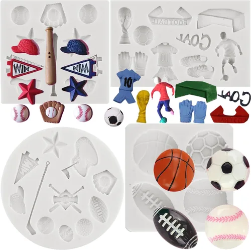Moldes deportivos de silicona para fondant, guantes de sóftbol, para fondant, para fútbol, baloncesto, béisbol, rugby, chocolate, para decoración de