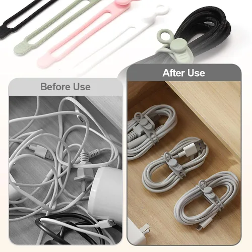 Miniatura 3 de Organizador de cables de datos, brida de silicona 2025, soporte multiusos para cables para oficina y hogar, correa de alambre ajustable