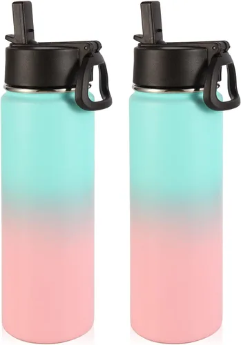 Miniatura 19 de Volhoply Botellas de agua aisladas con popote a granel, paquete de 4, botella deportiva de acero inoxidable de 22 onzas con tapa, vasos de agua