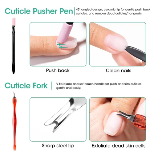 Miniatura 5 de GELLEN Almohadillas limpiadoras de uñas, 50 piezas con 10 herramientas de manicura: bolígrafo empujador de cutículas de cerámica, kit de cuidado