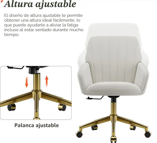 Miniatura 7 de YISHENG Silla de oficina en casa de terciopelo con base dorada, silla tapizada y acolchada moderna ajustable en altura, silla de escritorio dorado