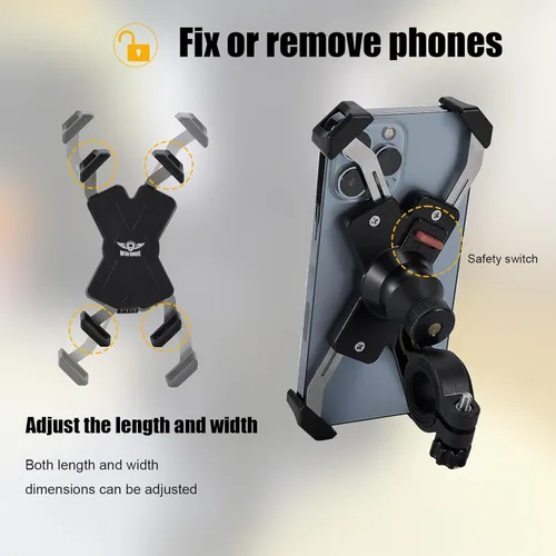 Miniatura 5 de Soporte de teléfono para motocicleta, soporte universal para manillar de motocicleta, abrazadera de teléfono celular para iPhone/Galaxy de 4.72 a