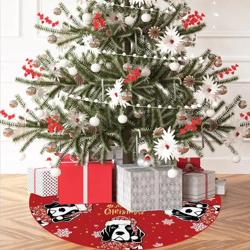 Miniatura 2 de Falda de árbol de Navidad roja con Beagle, falda de árbol navideño de invierno de 48 pulgadas para decoraciones navideñas de perros para interiores