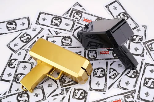 Miniatura 7 de Pistola de dinero dorada de utilería que se ve real que puede dispersar dinero como la lluvia, pistola de dinero falsa, pistola de dinero falsa
