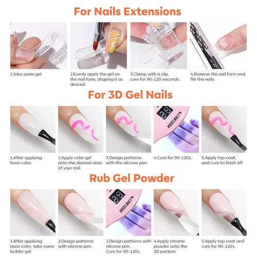 Miniatura 7 de Modelones Kit de Gel Esculpido 3D, Gel Constructor Sólido Transparente para Arte de Uñas y Extensiones, Gel Duro para Uñas, No Pegajoso para Polvo