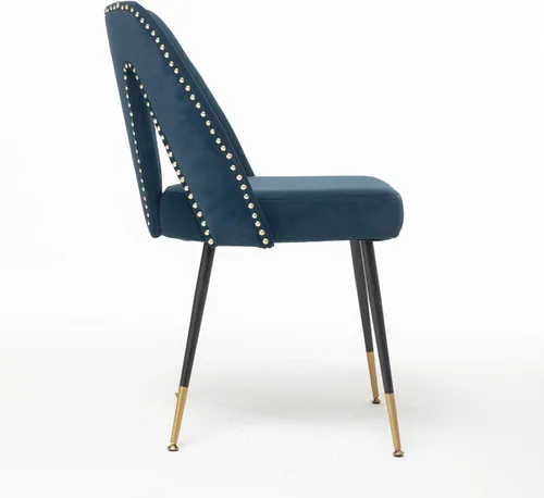 Miniatura 4 de Silla de comedor tapizada de terciopelo con patas de metal y respaldo abierto, decoración de remaches, silla auxiliar contemporánea, para comedor