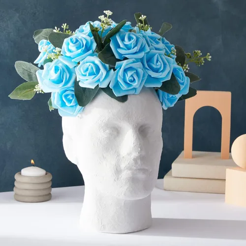 Miniatura 6 de Juvale – 100 unidades de rosas artificiales para decoración de bodas, baby showers, manualidades, 3 pulgadas Azul