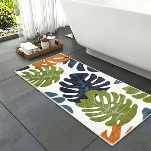 Miniatura 8 de Lukinbox Tapetes de baño lavables con hojas, 18 x 26 pulgadas, tapete de baño pequeño antideslizante Monstera, tapete de baño de microfibra suave